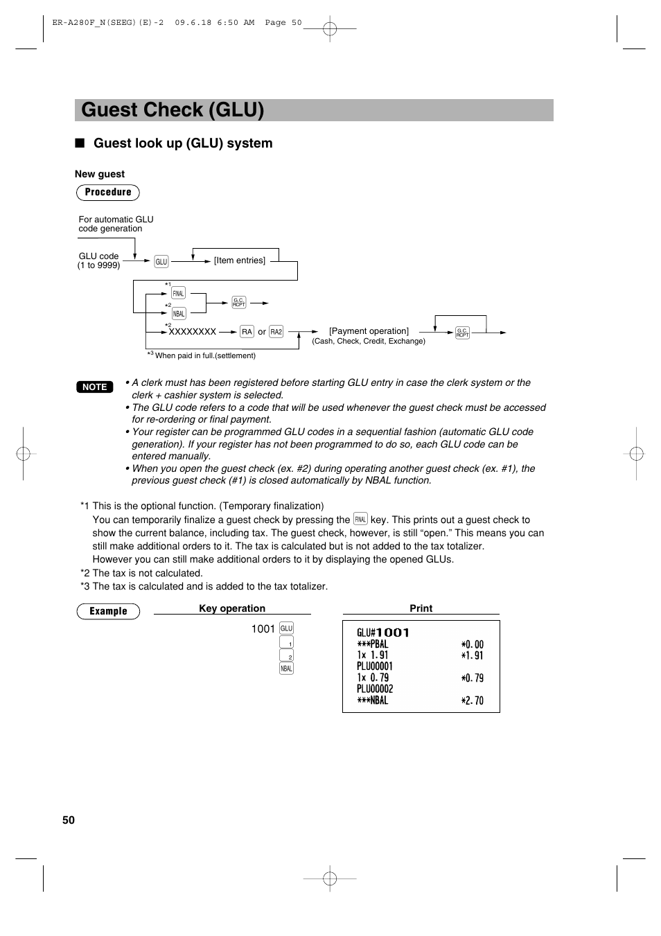 Guest check (glu), G1 2 ı, If y a | Guest look up (glu) system | Sharp ER-A280F User Manual | Page 52 / 188