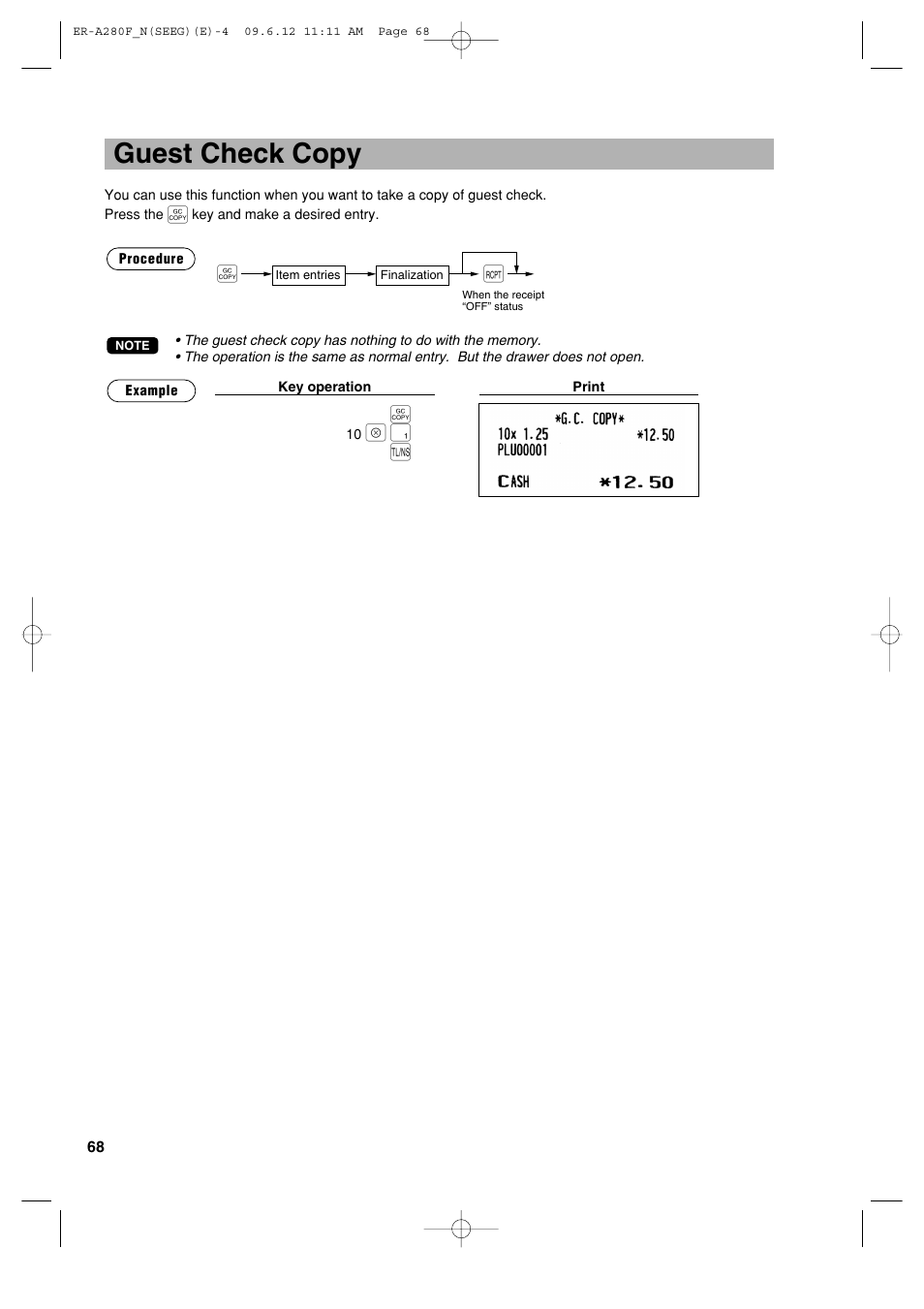 Guest check copy, X 1 a | Sharp ER-A280F User Manual | Page 70 / 188