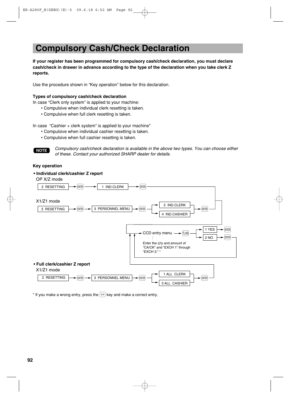 Compulsory cash/check declaration, Ee e e e | Sharp ER-A280F User Manual | Page 94 / 188