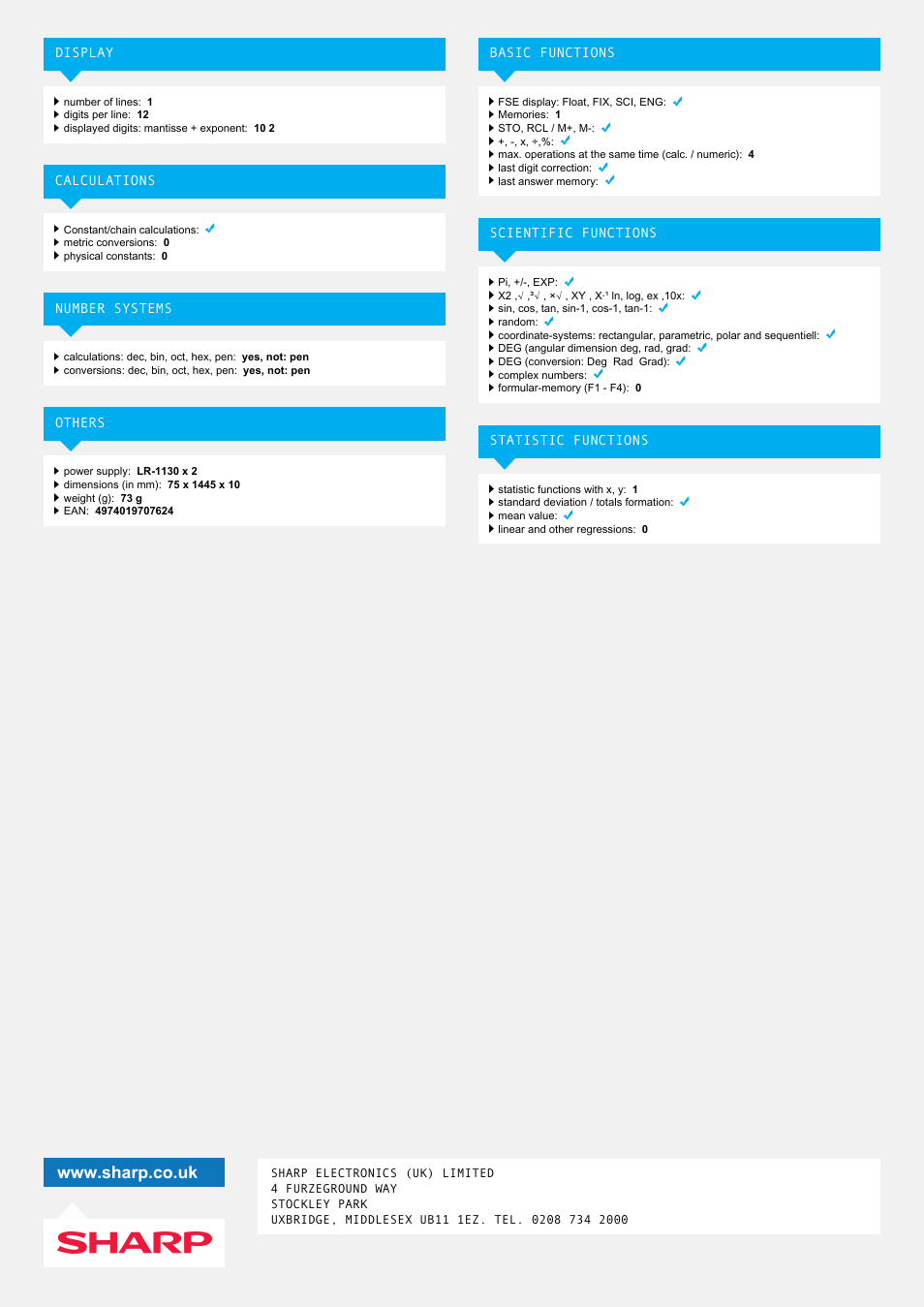 Sharp EL-501XBWH User Manual | Page 2 / 2