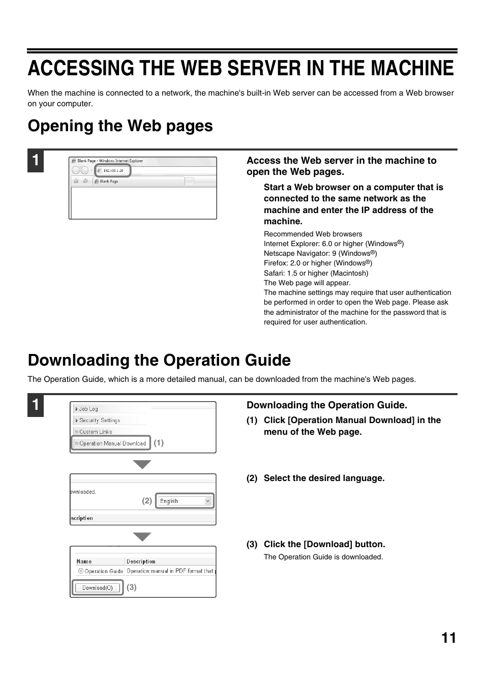 Accessing the web server in the machine | Sharp MX-M623U User Manual | Page 13 / 60