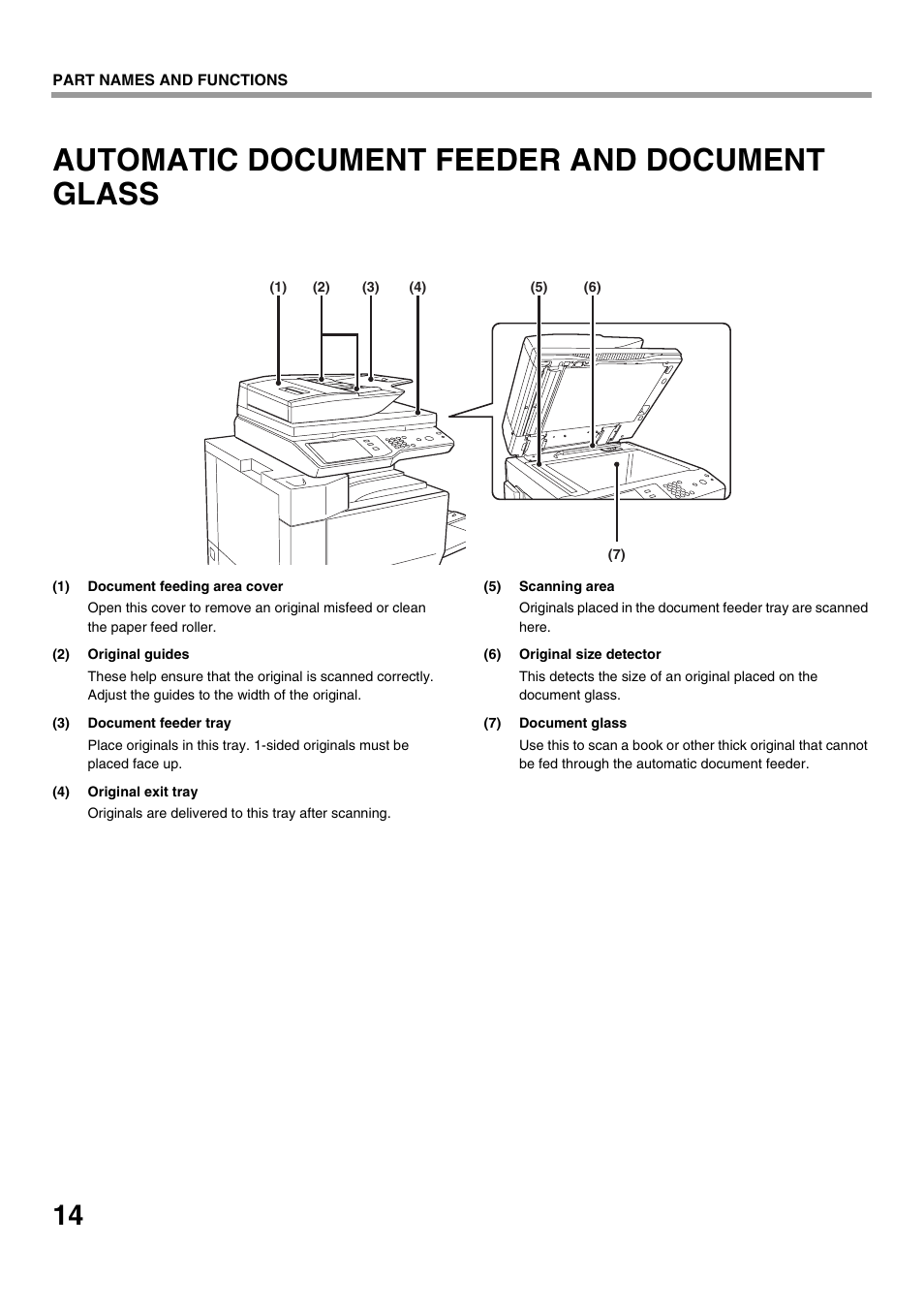 Automatic document feeder and document glass | Sharp MX-M623U User Manual | Page 16 / 60