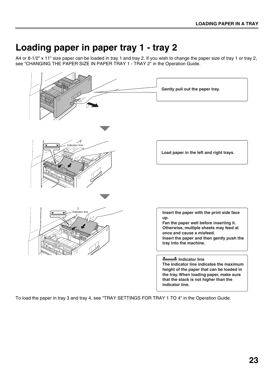 Loading paper in paper tray 1 - tray 2 | Sharp MX-M623U User Manual | Page 25 / 60