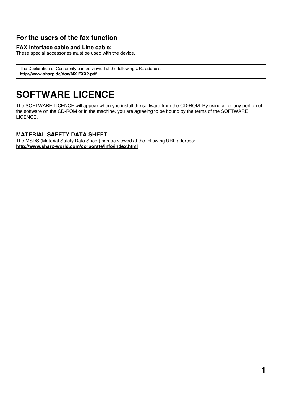 Software licence | Sharp MX-M623U User Manual | Page 3 / 60