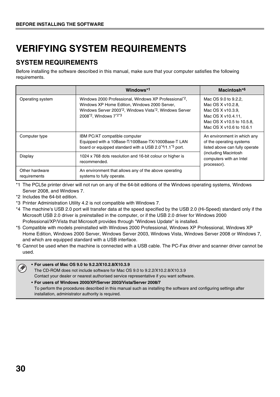 Verifying system requirements, System requirements | Sharp MX-M623U User Manual | Page 32 / 60
