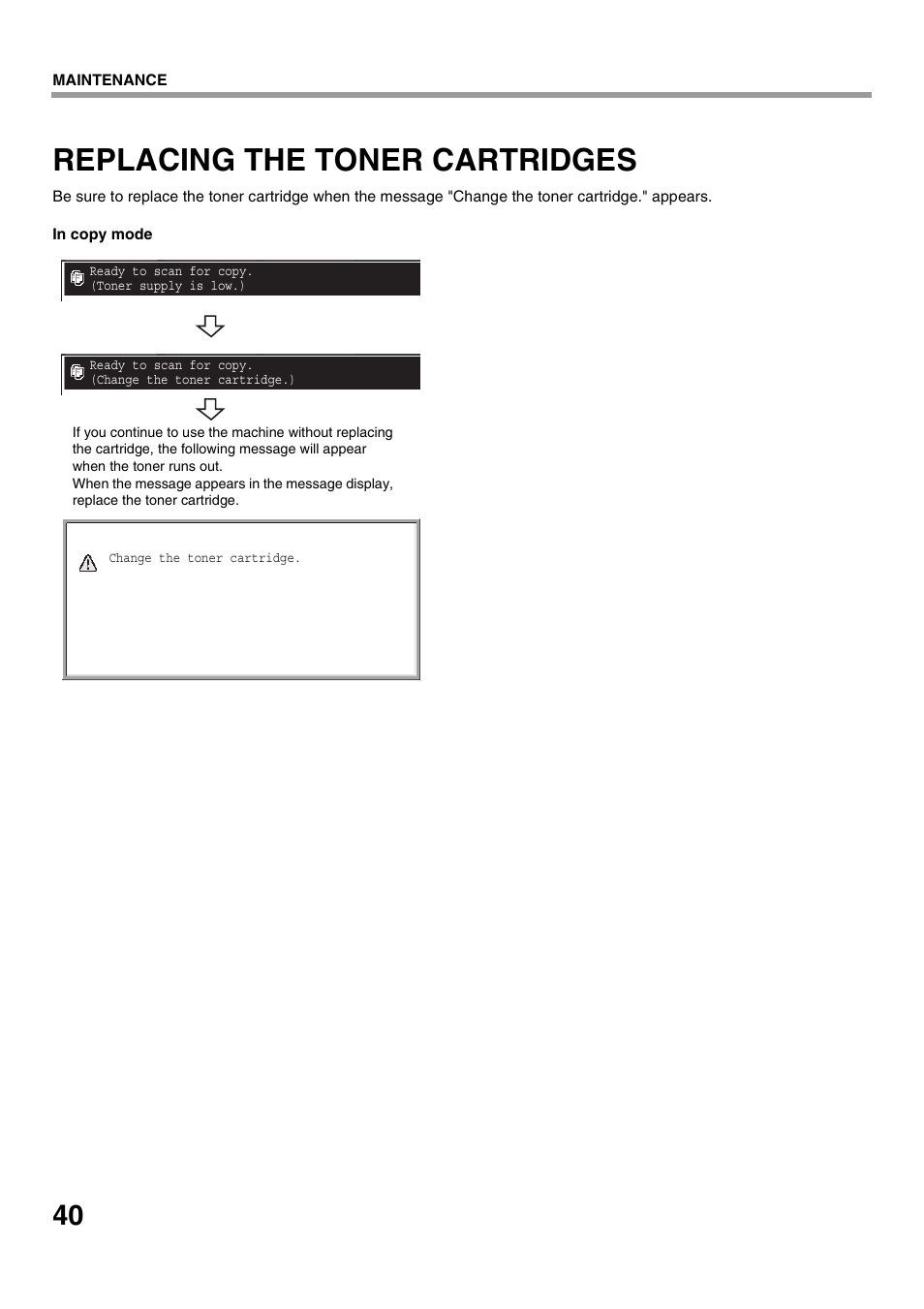 Replacing the toner cartridges | Sharp MX-M623U User Manual | Page 42 / 60
