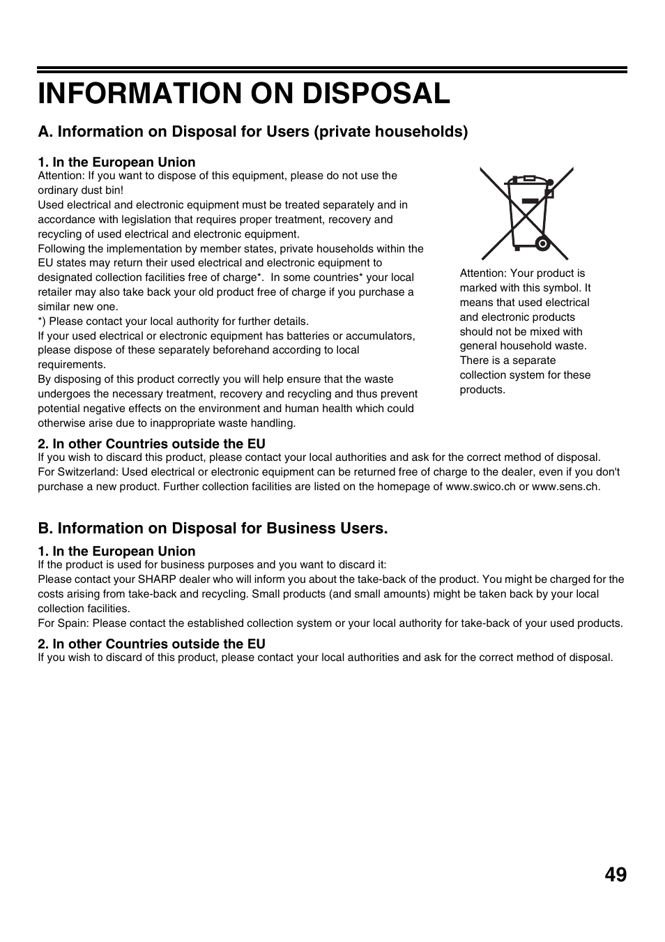 Information on disposal | Sharp MX-M623U User Manual | Page 51 / 60