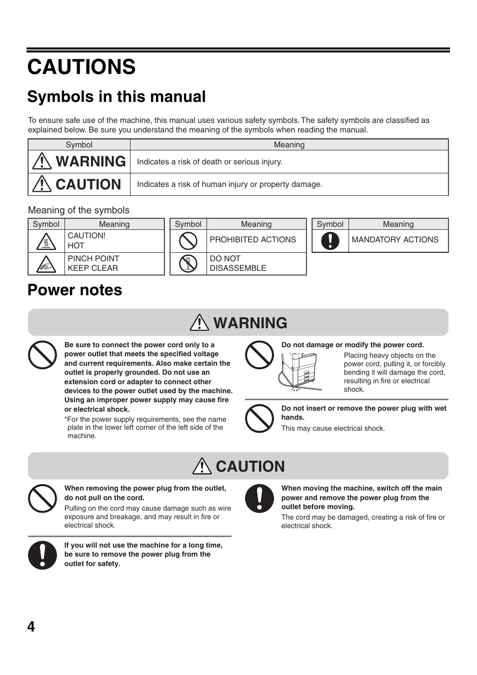 Cautions, Warning, Caution | Warning caution | Sharp MX-M623U User Manual | Page 6 / 60