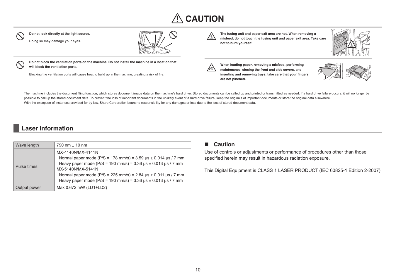 Caution, Laser information | Sharp MX-5140N User Manual | Page 10 / 28