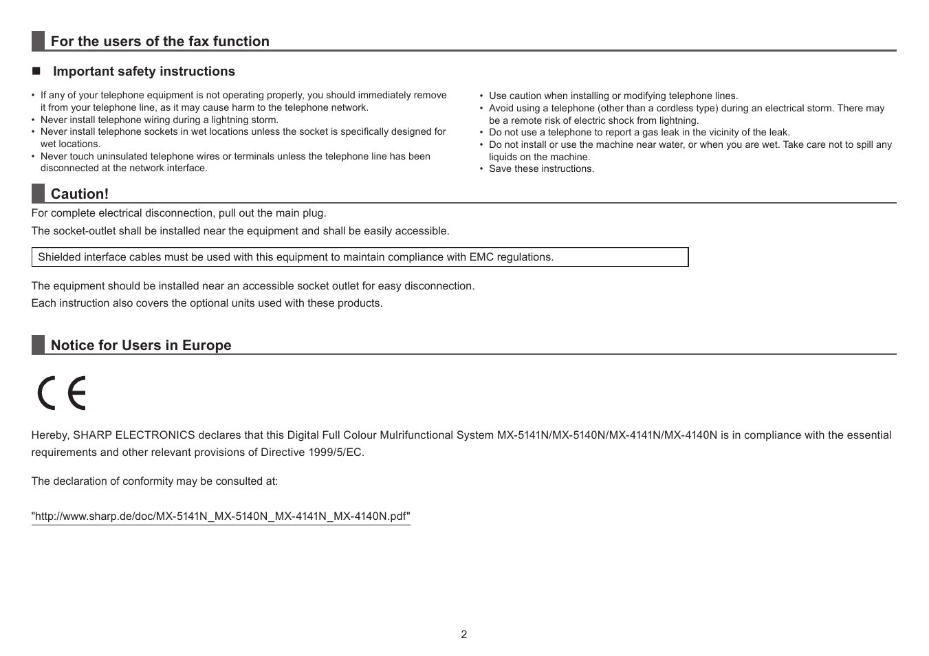 Sharp MX-5140N User Manual | Page 2 / 28