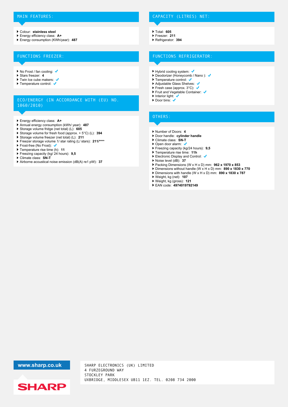 Sharp SJ-F790STSL User Manual | Page 2 / 2
