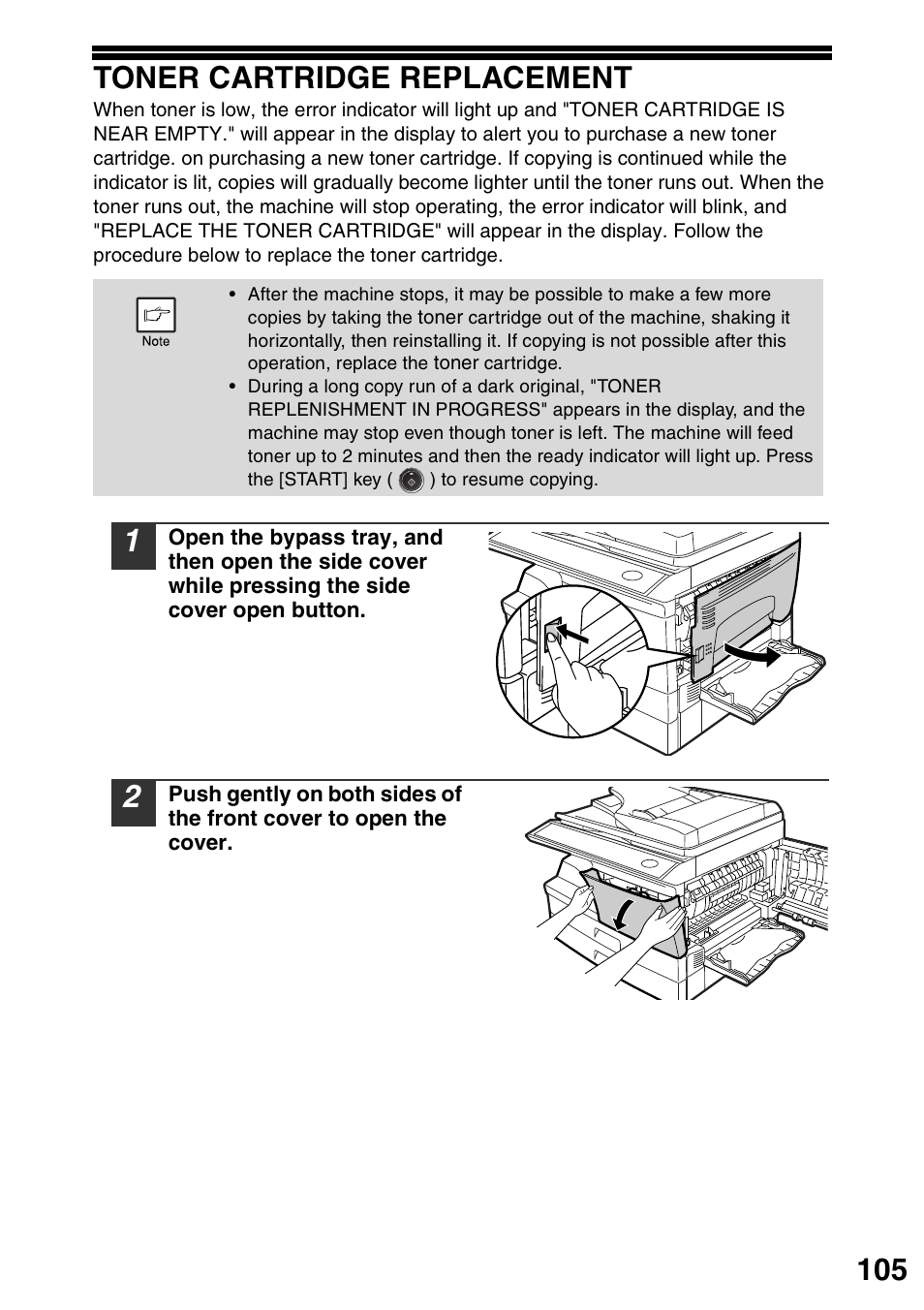 Toner cartridge replacement, 105 toner cartridge replacement | Sharp MX-B201D User Manual | Page 106 / 117