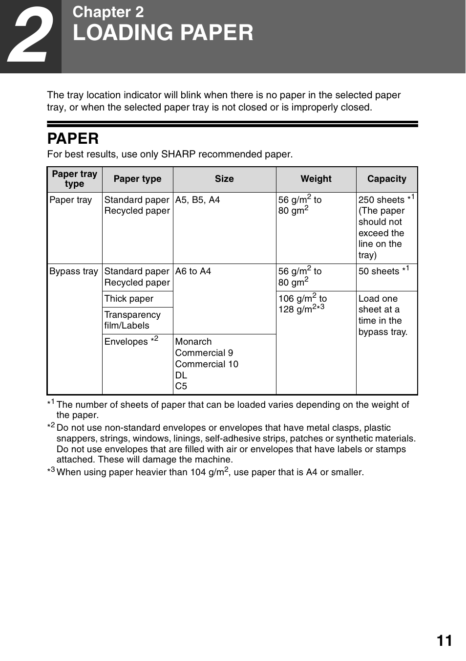 Loading paper, Paper, 2 loading paper | Chapter 2 | Sharp MX-B201D User Manual | Page 12 / 117