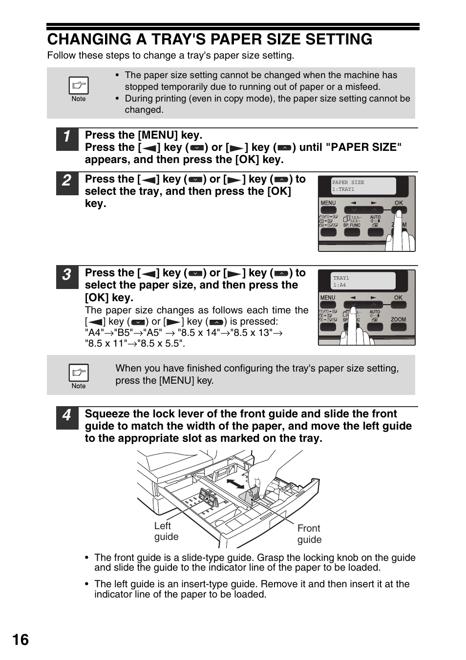 Changing a tray's paper size setting, P.16), 16 changing a tray's paper size setting | Sharp MX-B201D User Manual | Page 17 / 117