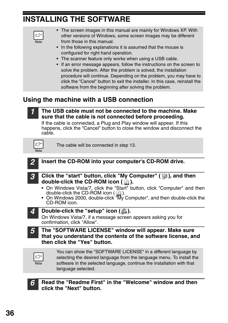 Installing the software, 36 installing the software | Sharp MX-B201D User Manual | Page 37 / 117