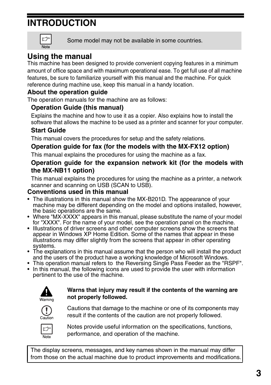 Introduction, 3introduction, Using the manual | Sharp MX-B201D User Manual | Page 4 / 117