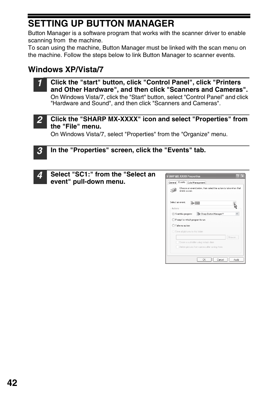 Setting up button manager, 42 setting up button manager | Sharp MX-B201D User Manual | Page 43 / 117