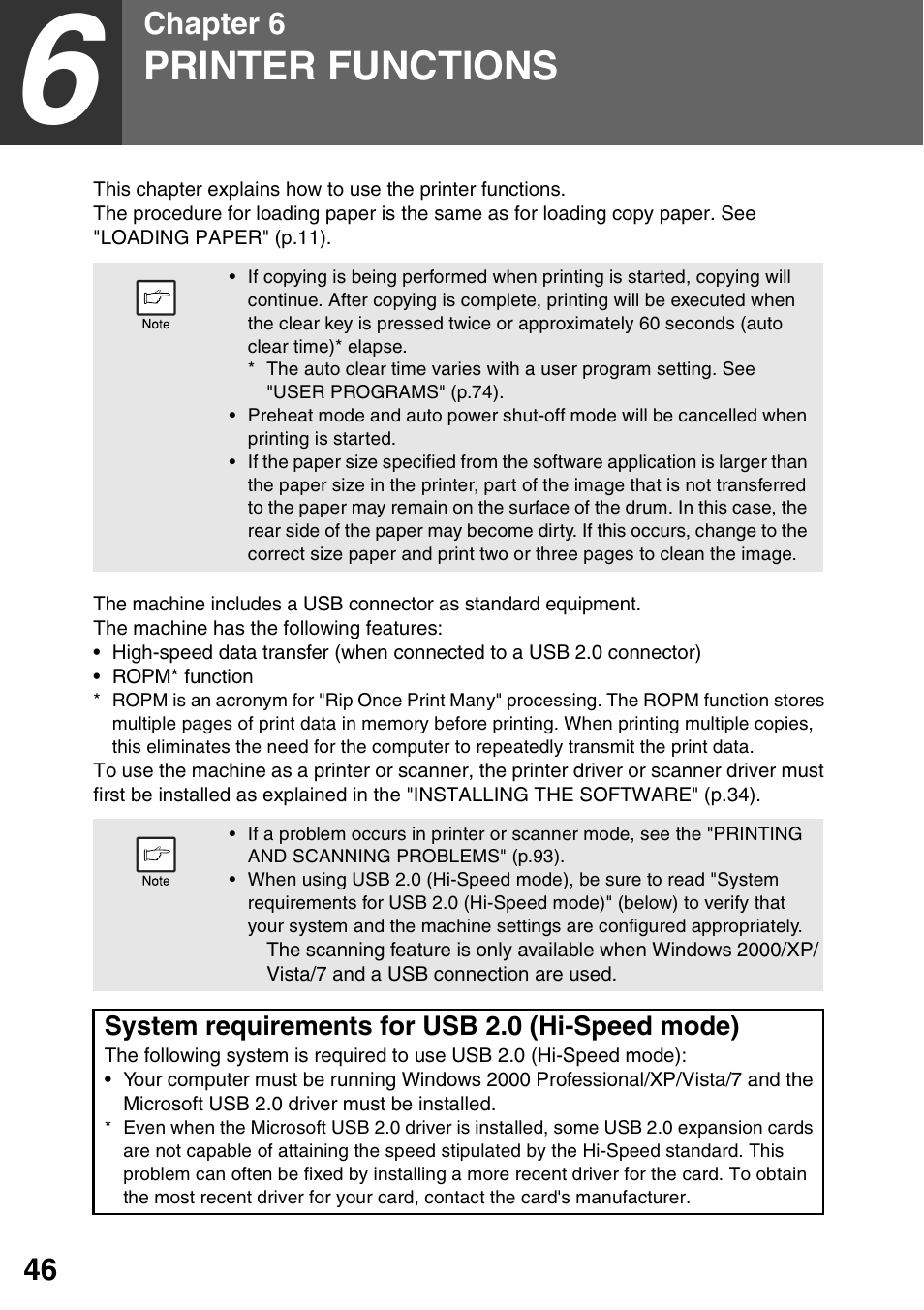 Printer functions, 6 printer functions, Chapter 6 | Sharp MX-B201D User Manual | Page 47 / 117