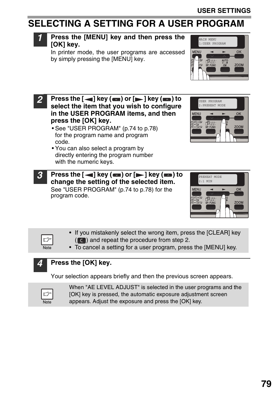 Selecting a setting for a user program, 79 selecting a setting for a user program | Sharp MX-B201D User Manual | Page 80 / 117