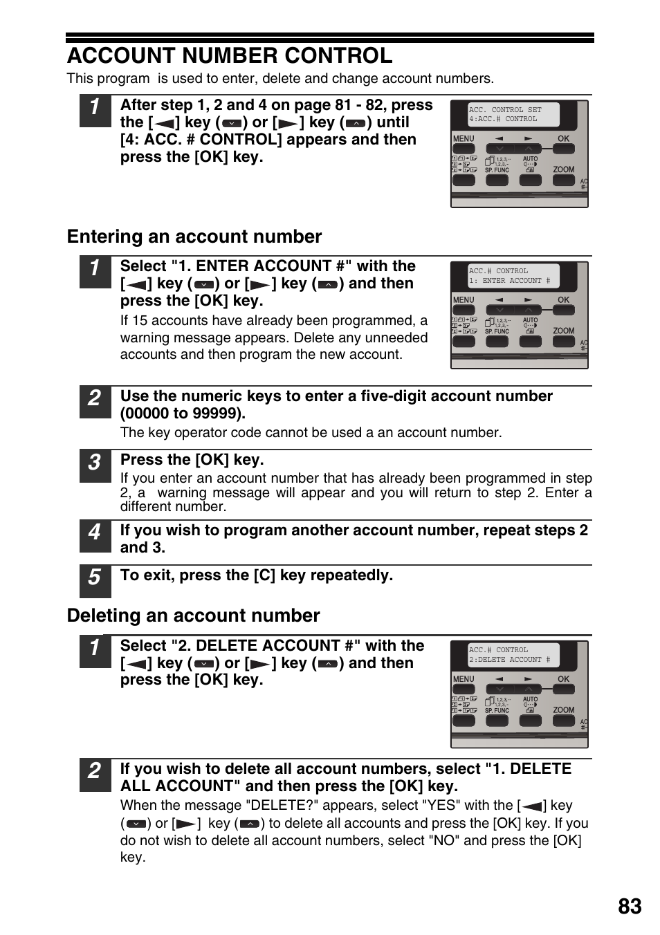 Account number control, 83 account number control | Sharp MX-B201D User Manual | Page 84 / 117