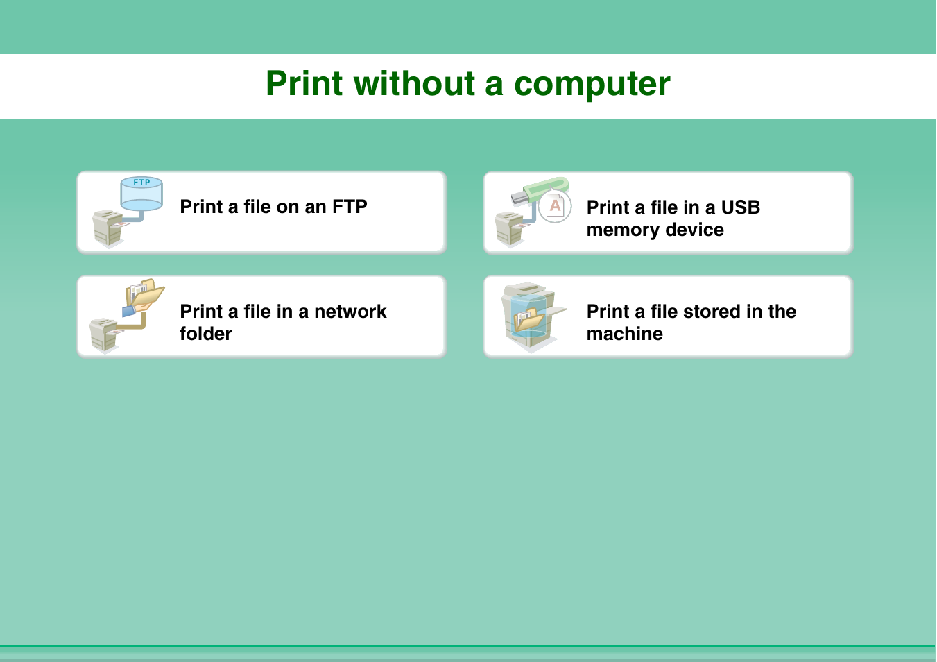 Print without a, Computer, Print without a computer | Sharp MX-2614N User Manual | Page 12 / 836