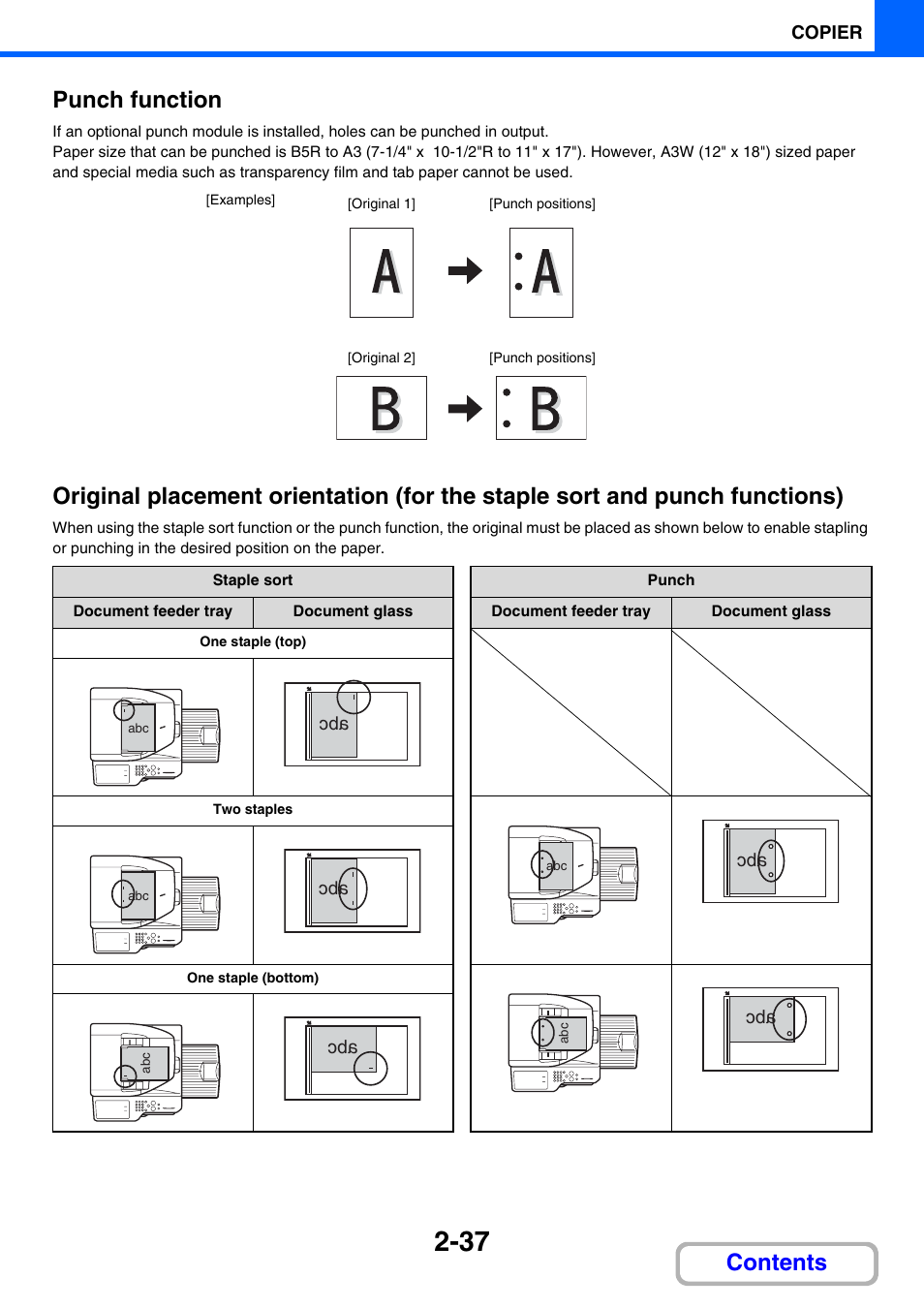 Punch function, Contents punch function | Sharp MX-2614N User Manual | Page 149 / 836