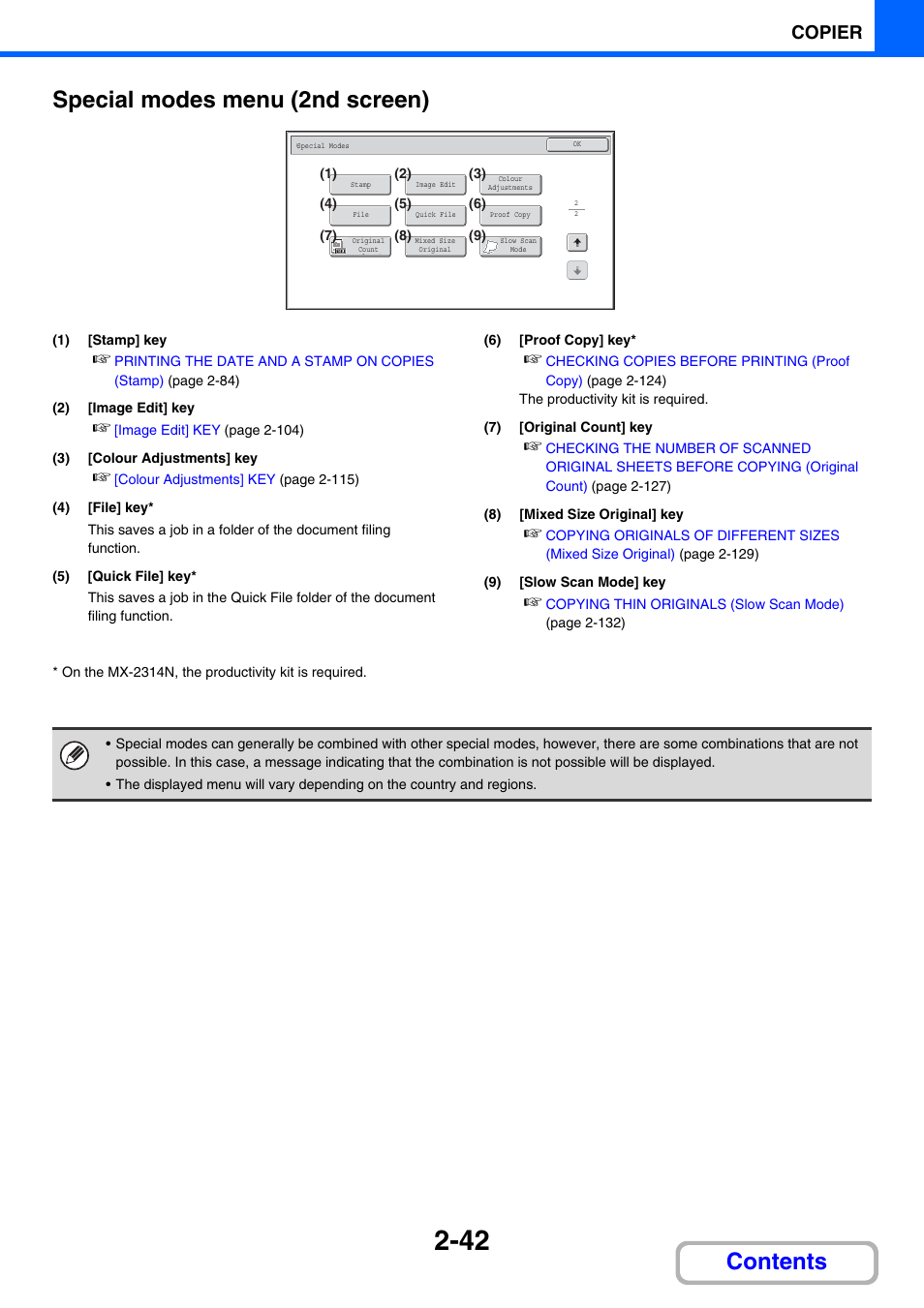 Contents special modes menu (2nd screen), Copier | Sharp MX-2614N User Manual | Page 154 / 836