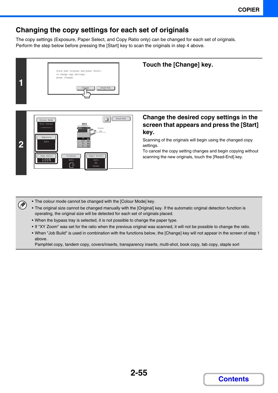 Touch the [change] key, Copier | Sharp MX-2614N User Manual | Page 167 / 836