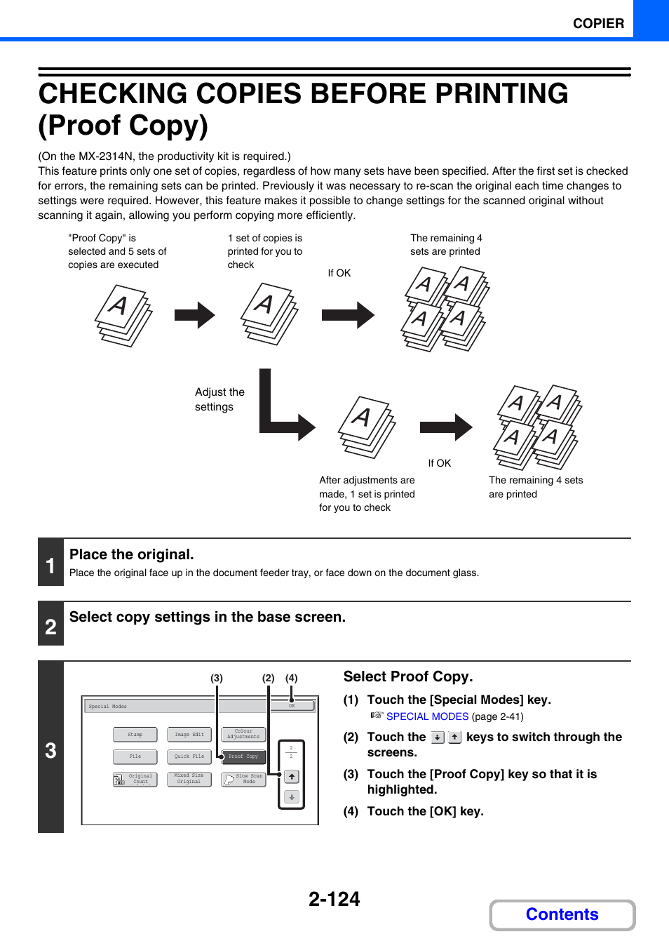 Checking copies before printing (proof copy) -124, Checking copies before printing (proof copy), Age 2-124) | Sharp MX-2614N User Manual | Page 236 / 836