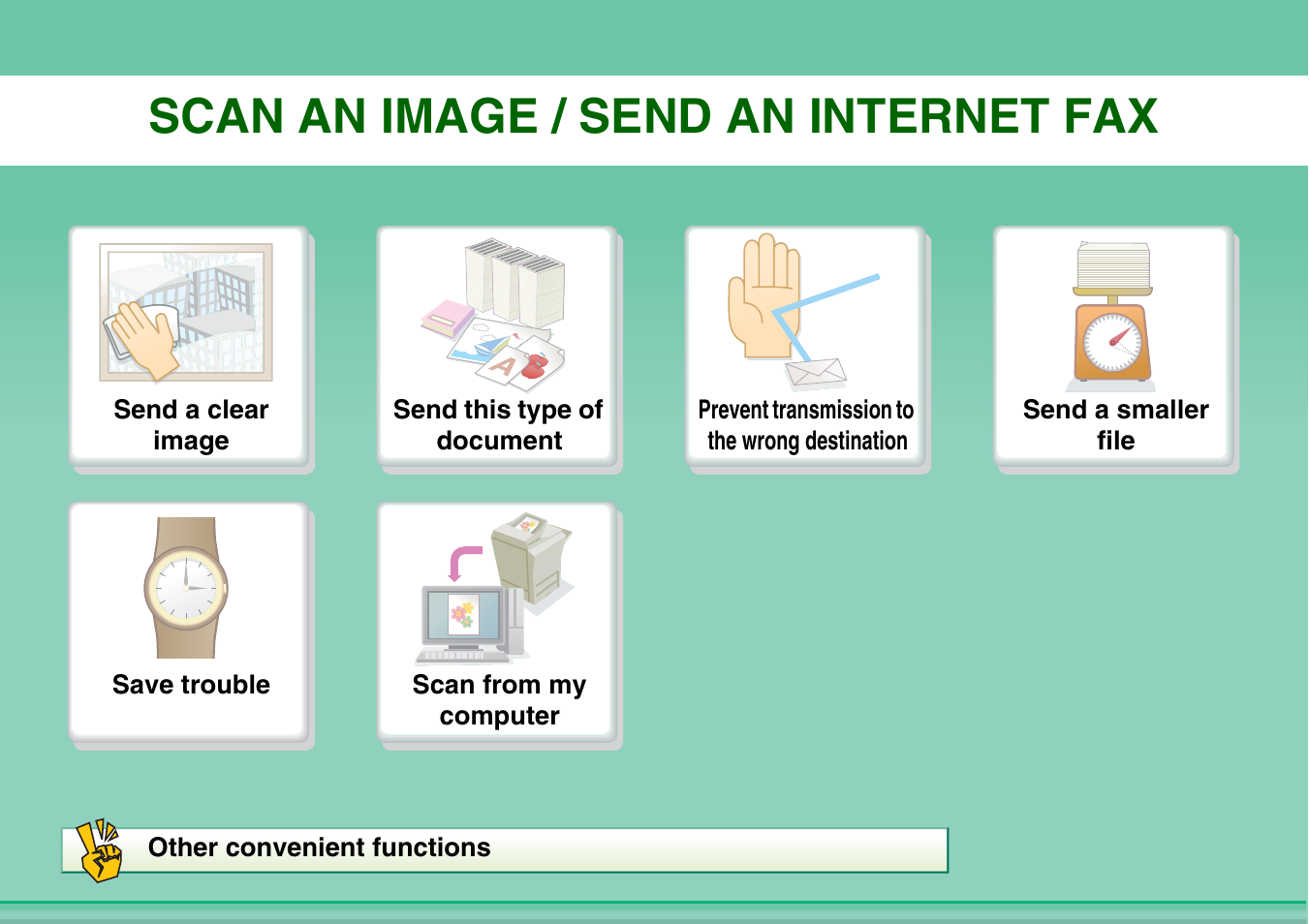 Scan an image, Send an internet fax, Scan an image / send an internet fax | Sharp MX-2614N User Manual | Page 26 / 836