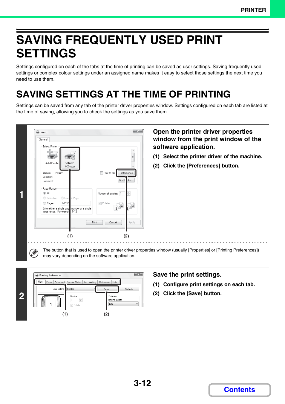 Z store frequently used print settings, Saving frequently used print settings -12, Saving settings at the time of | Printing -12, Saving frequently used print settings, Saving settings at the time of printing | Sharp MX-2614N User Manual | Page 277 / 836