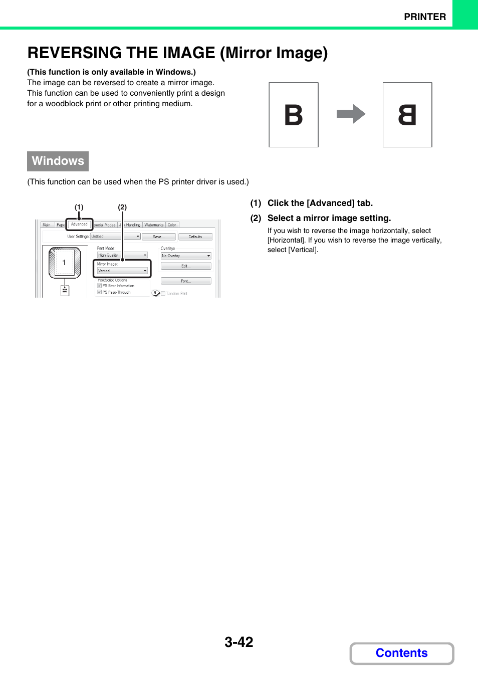 Z print a mirror-image, Reversing the image (mirror image) -42, Reversing the image (mirror image) | Sharp MX-2614N User Manual | Page 307 / 836