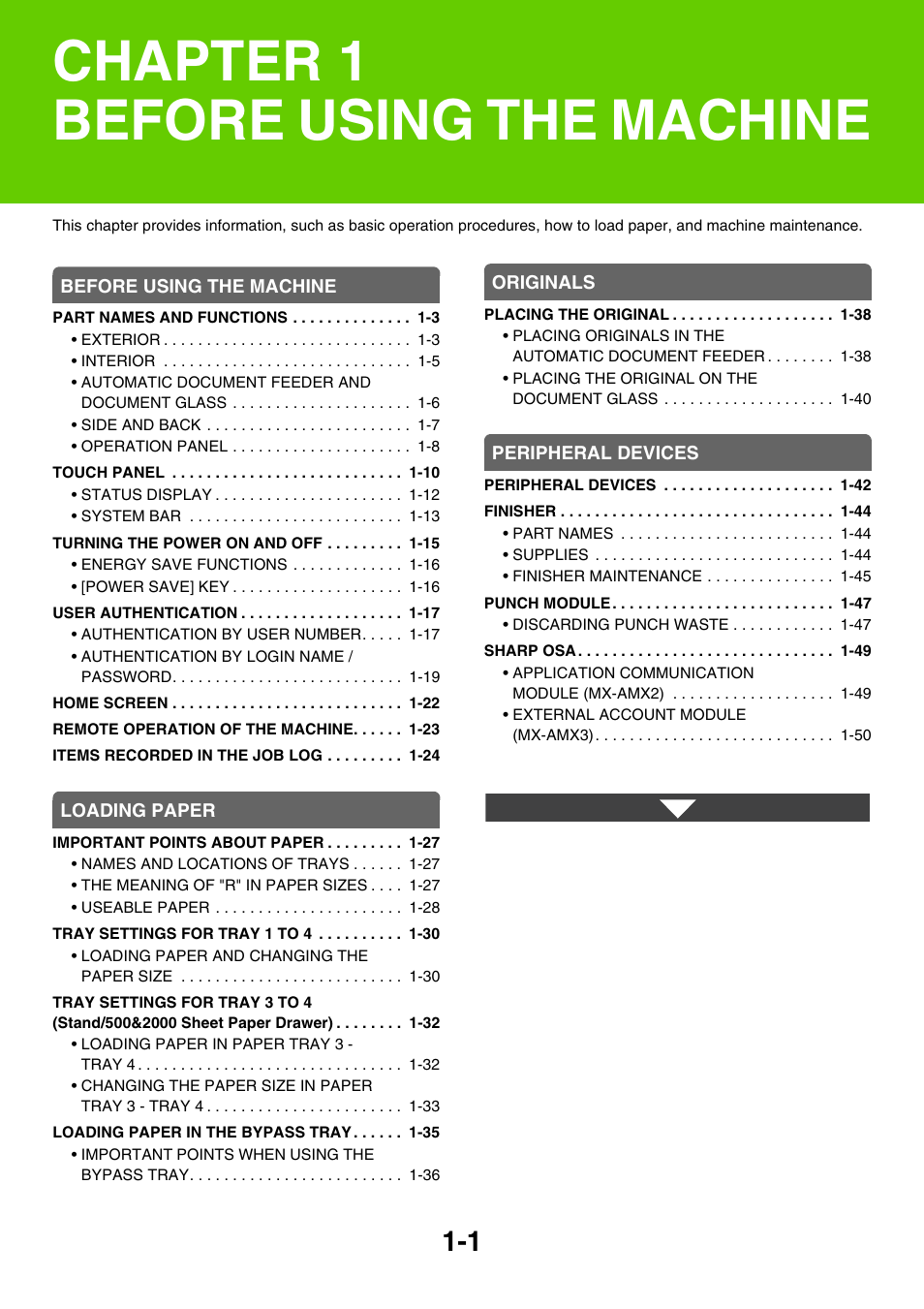 Before using the machine, Chapter 1 before using the machine | Sharp MX-2614N User Manual | Page 42 / 836