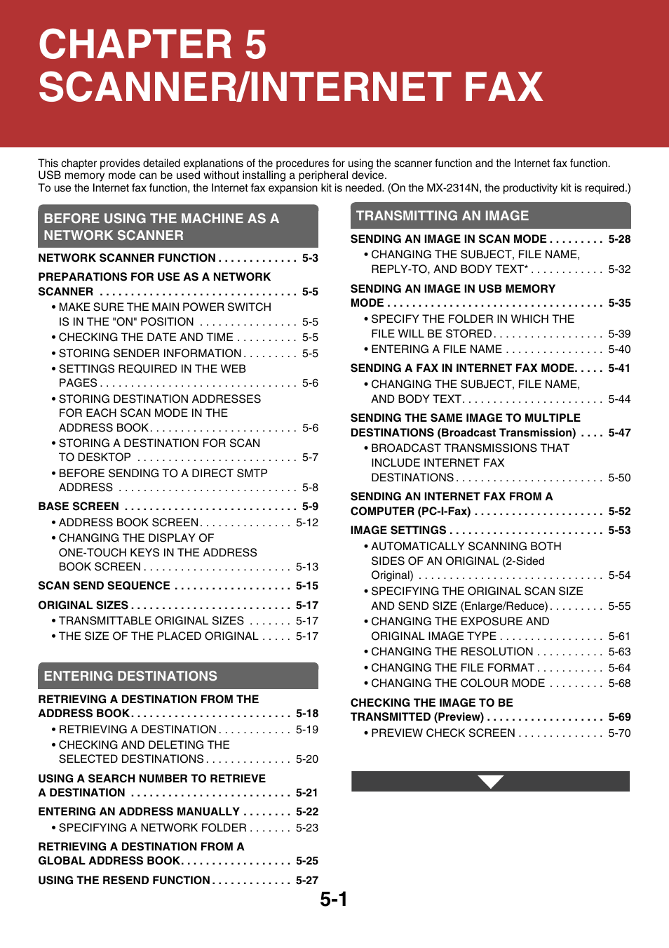 Scanner/internet fax, Scanner / internet fax, Chapter 5 scanner/internet fax | Sharp MX-2614N User Manual | Page 484 / 836