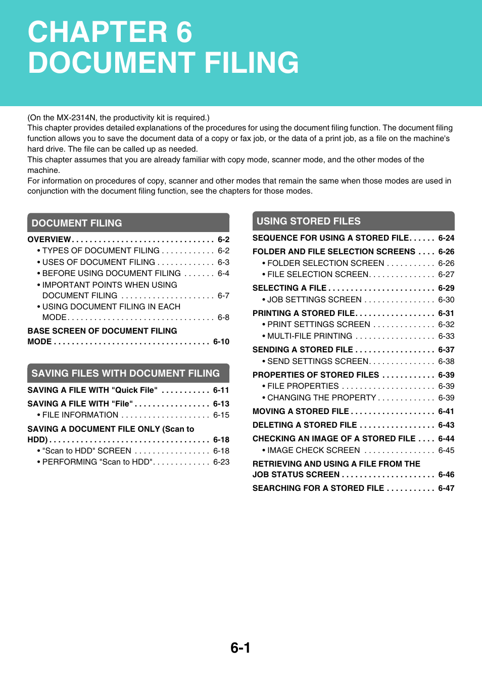 Document filing, Chapter 6 document filing | Sharp MX-2614N User Manual | Page 617 / 836