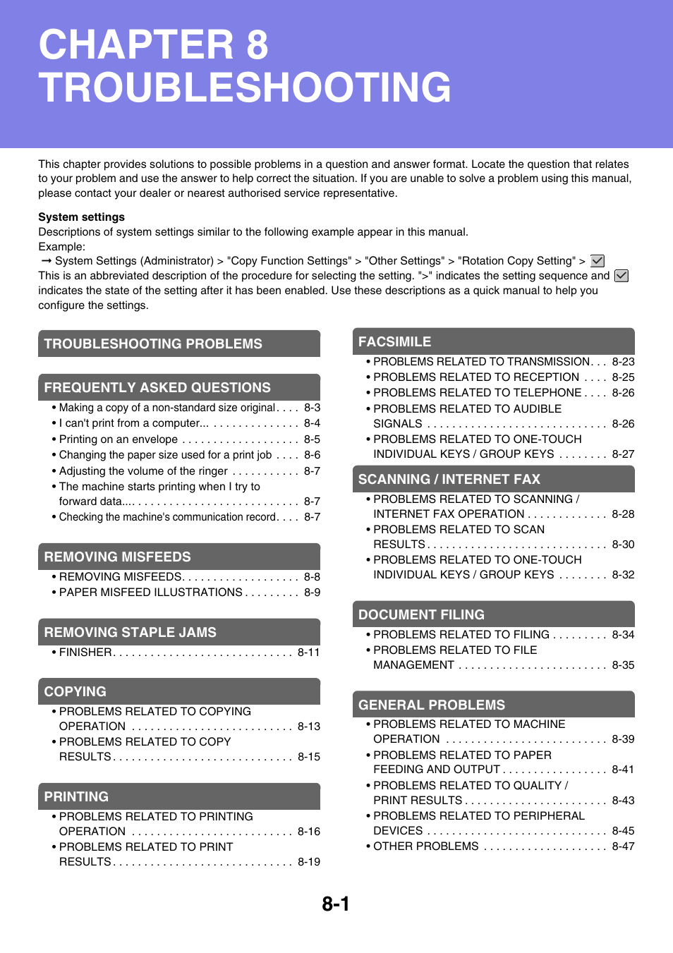 Troubleshooting, Chapter 8 troubleshooting | Sharp MX-2614N User Manual | Page 789 / 836