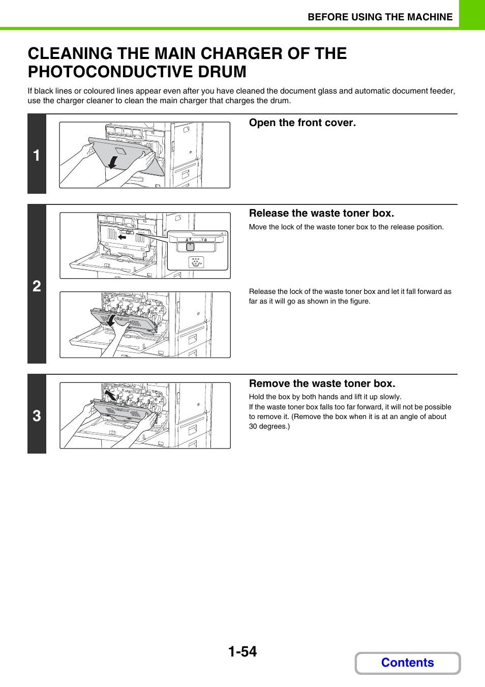 Clean the main charger of the photoconductive drum, Cleaning the main charger of, The photoconductive drum -54 | Sharp MX-2614N User Manual | Page 95 / 836