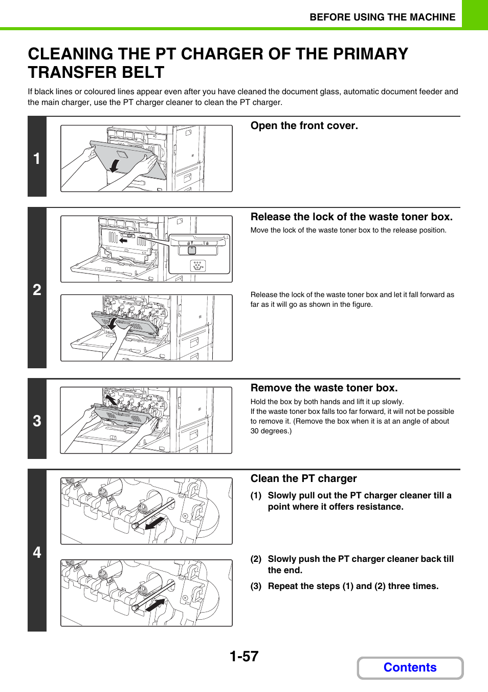 Cleaning the pt charger of the, Primary transfer belt -57 | Sharp MX-2614N User Manual | Page 98 / 836