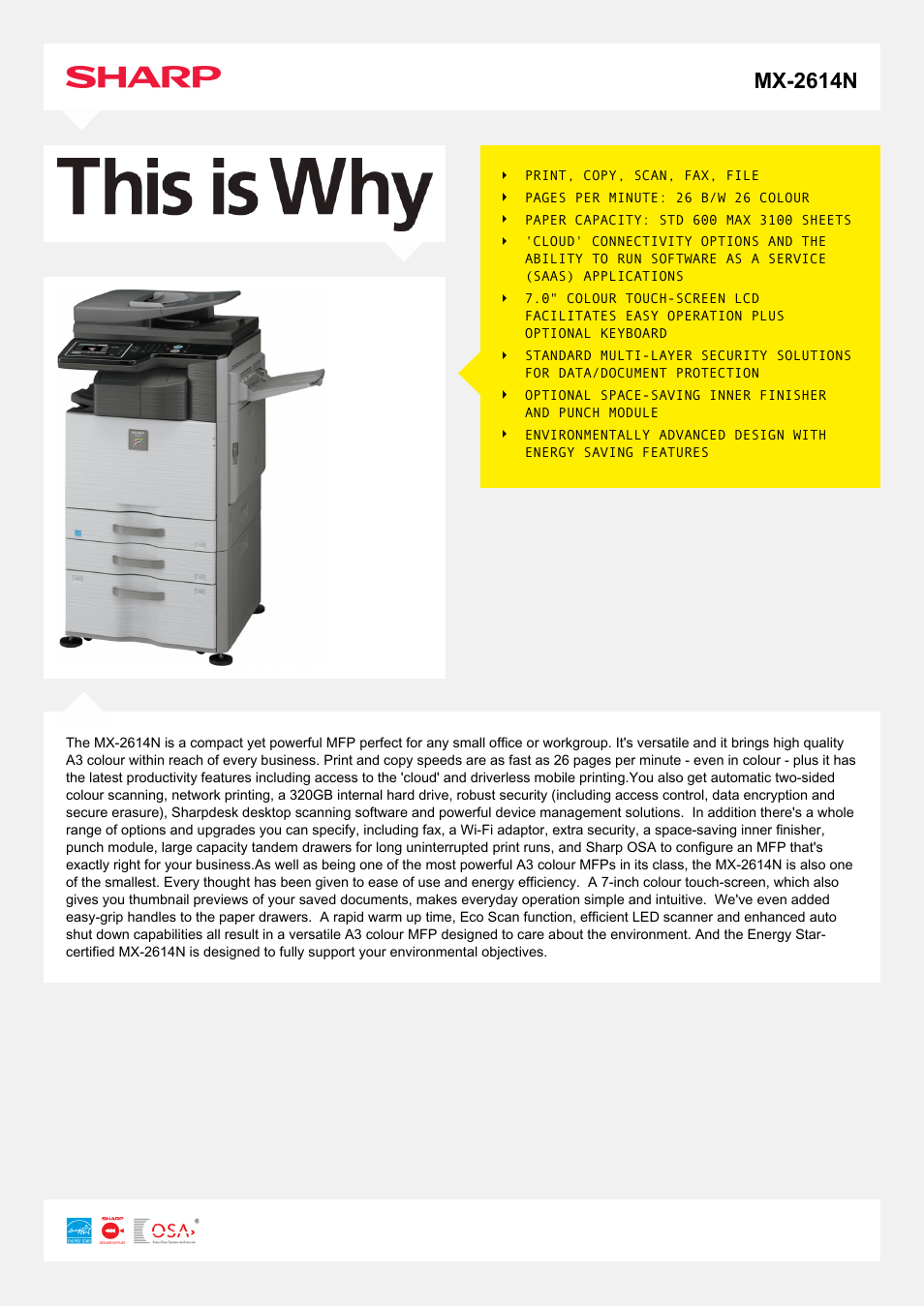 Sharp MX-2614N User Manual | 2 pages