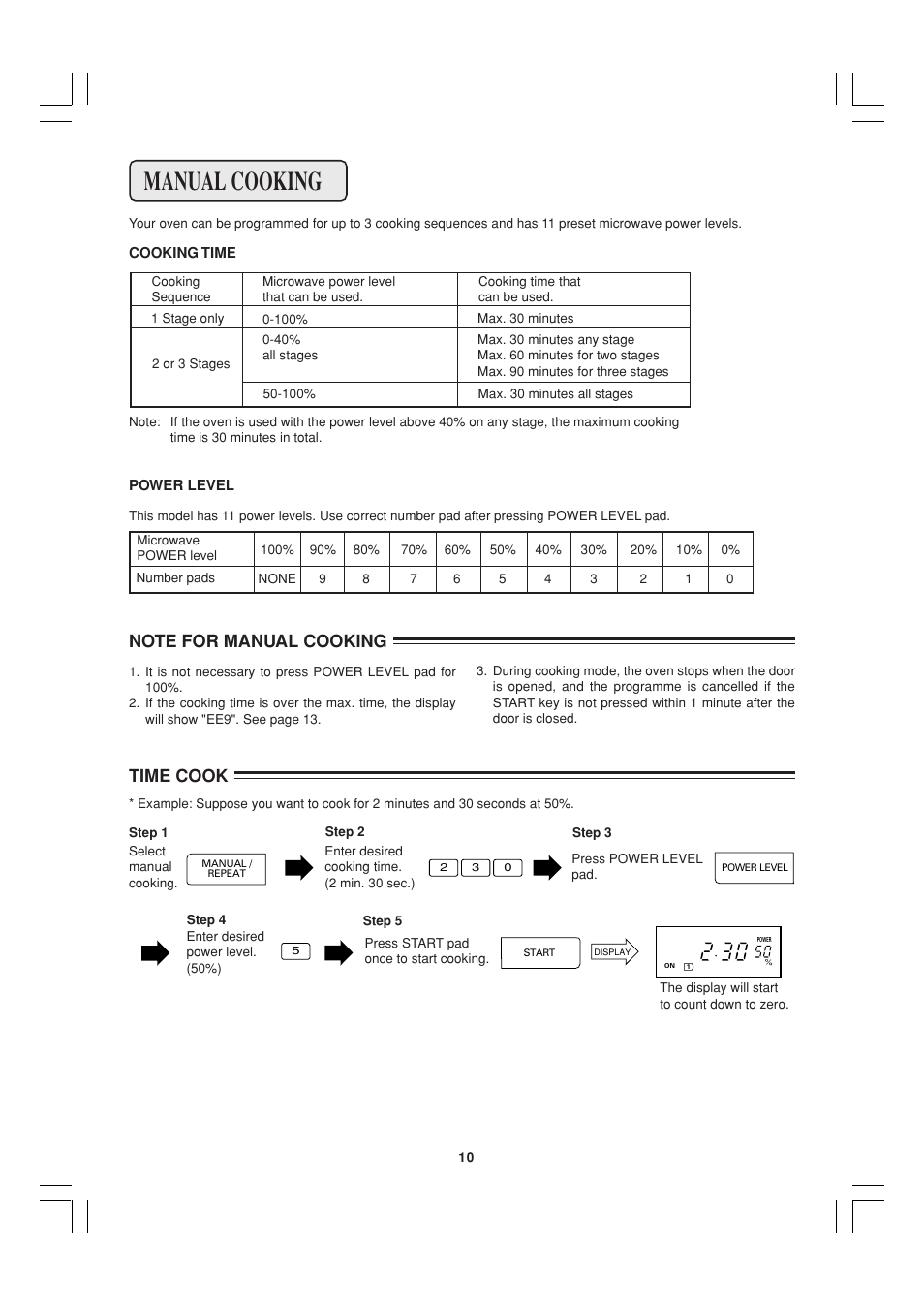 Manual cooking, Time cook | Sharp R-22AT User Manual | Page 11 / 32