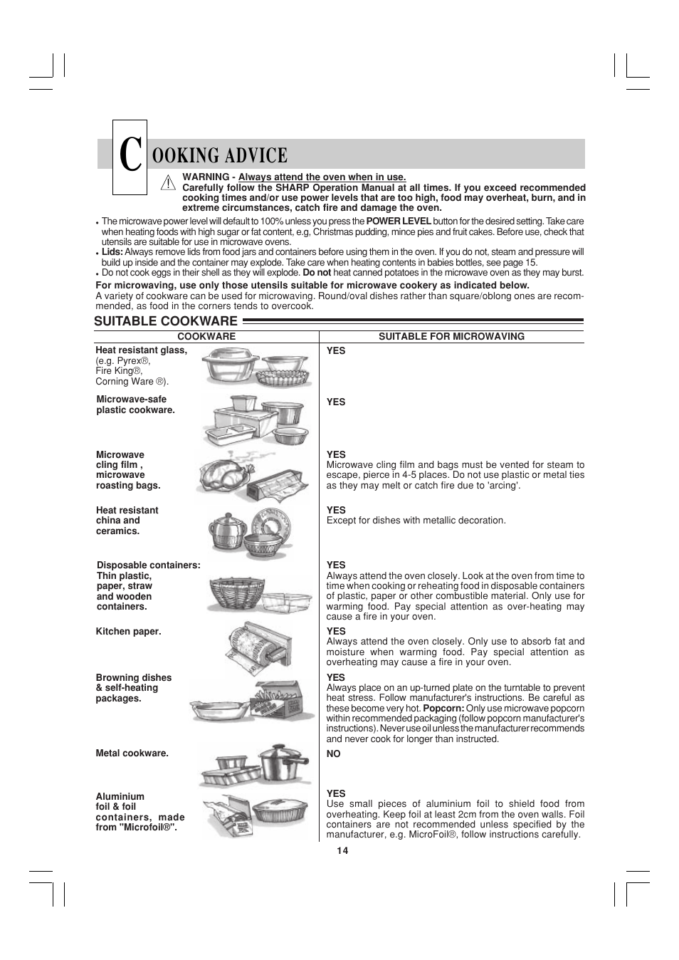 Ooking advice | Sharp R-22AT User Manual | Page 15 / 32