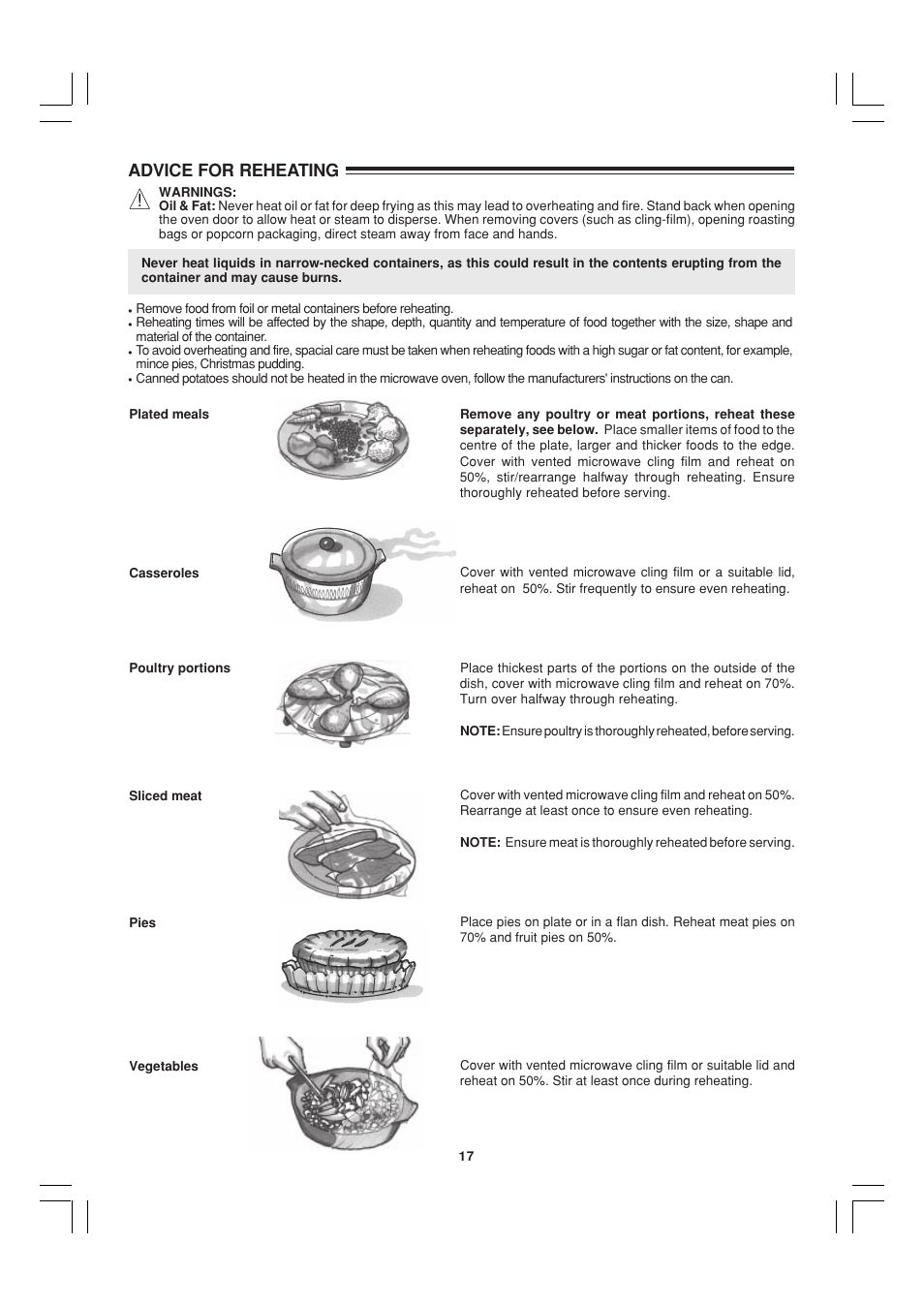 Advice for reheating | Sharp R-22AT User Manual | Page 18 / 32