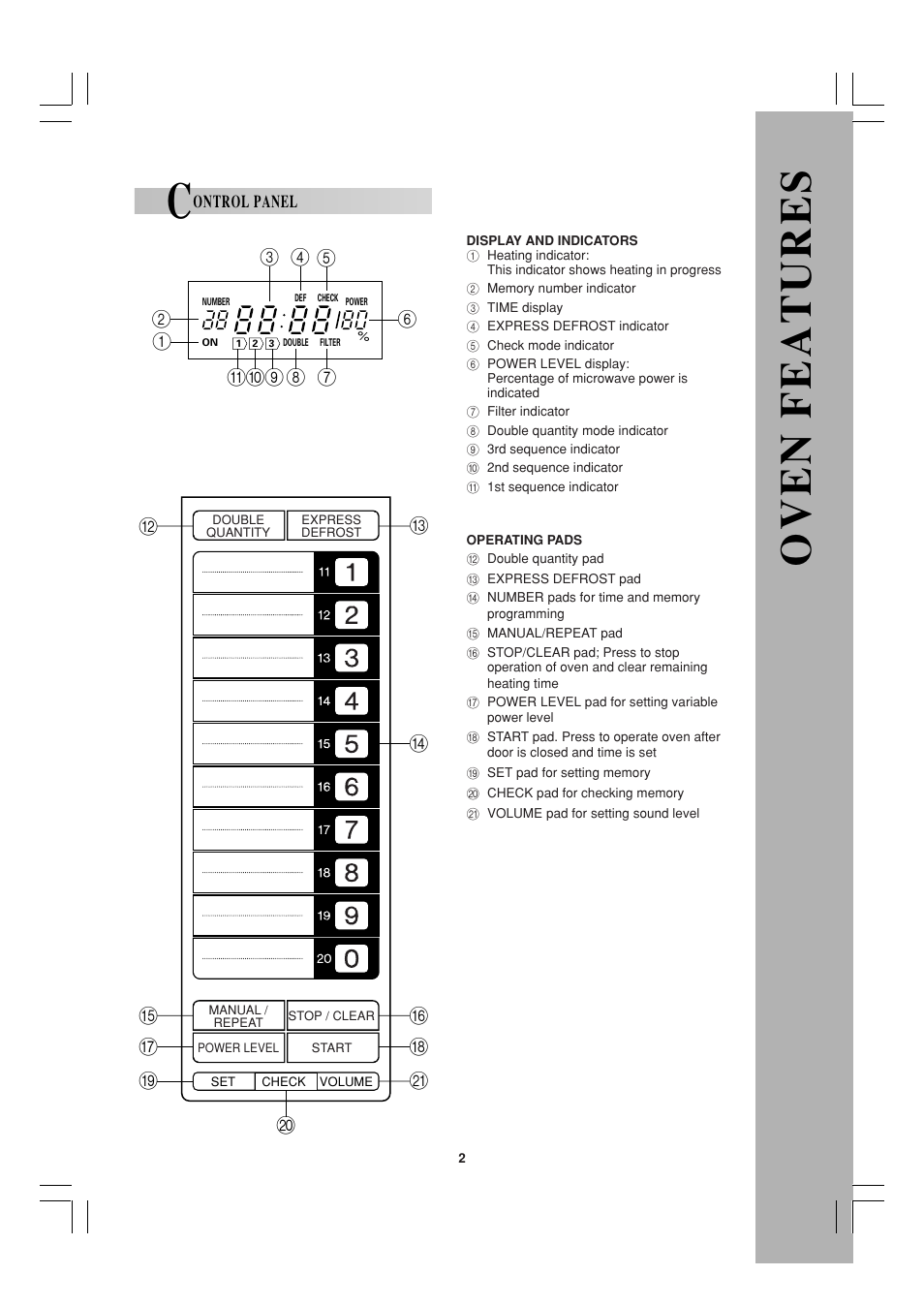 Oven features | Sharp R-22AT User Manual | Page 3 / 32