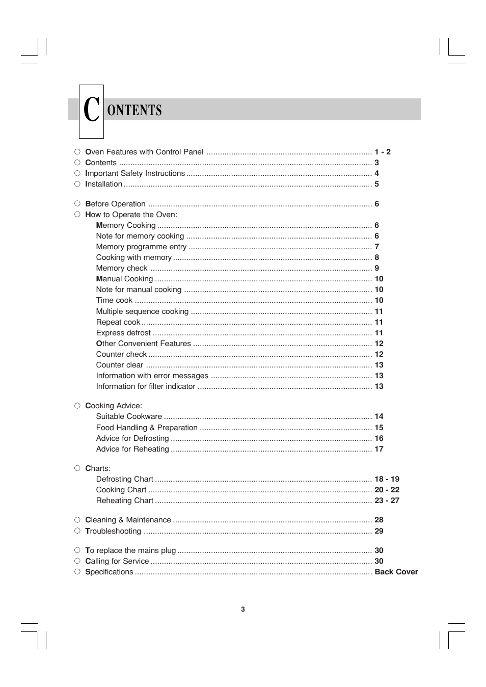 Ontents | Sharp R-22AT User Manual | Page 4 / 32