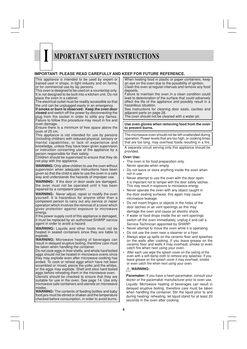 Mportant safety instructions | Sharp R-22AT User Manual | Page 5 / 32