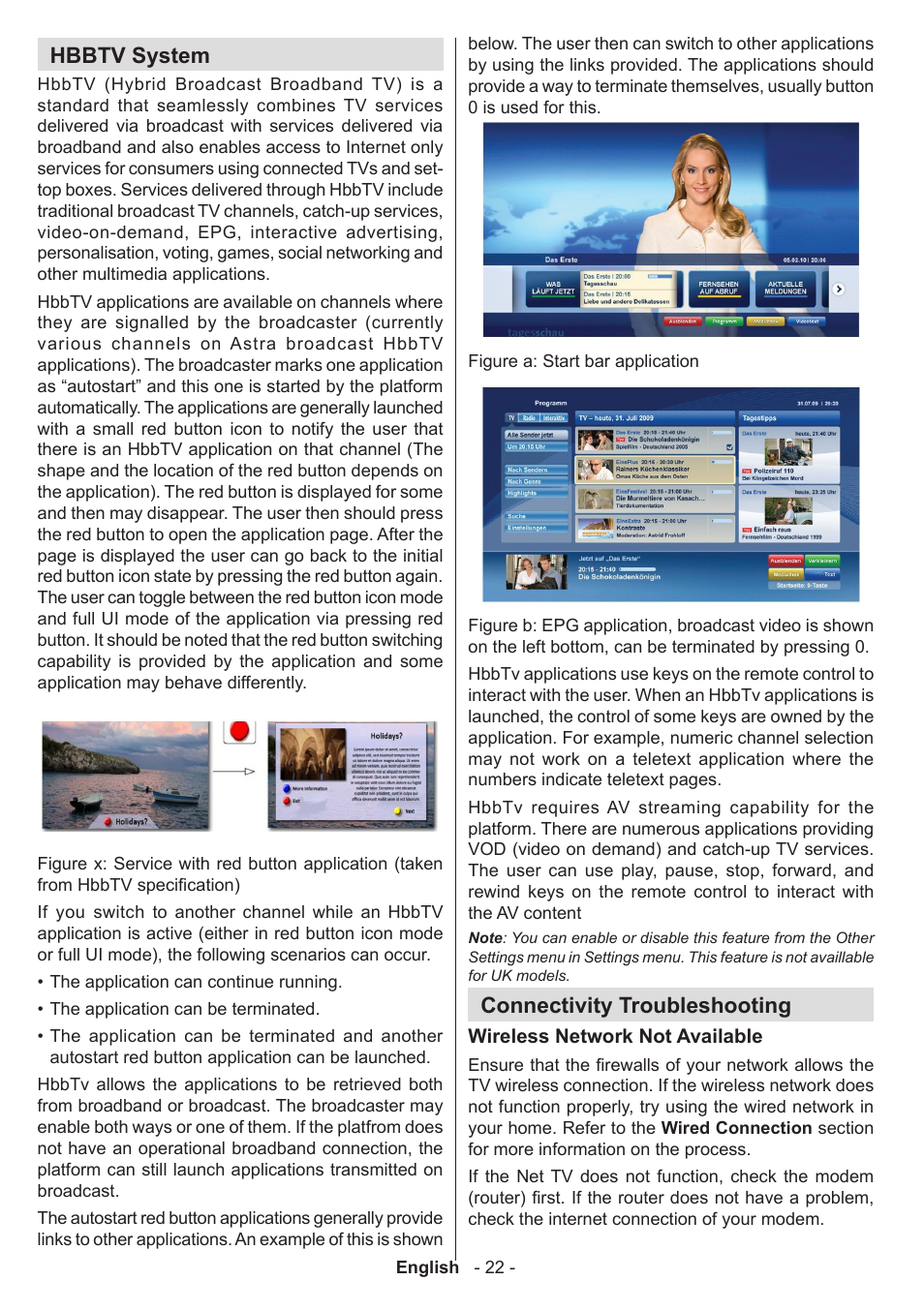 Hbbtv system, Connectivity troubleshooting | Sharp LC-50LE771K User Manual | Page 23 / 40