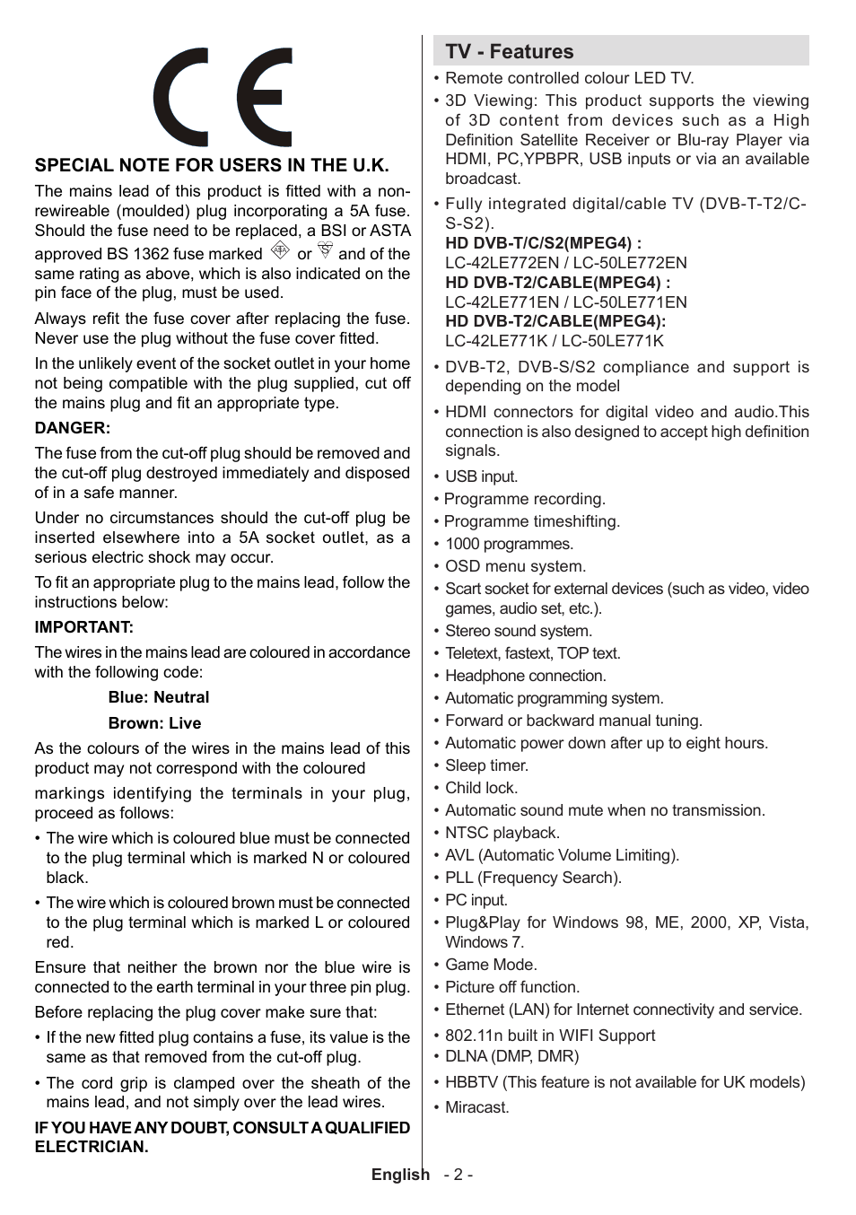 Tv - features | Sharp LC-50LE771K User Manual | Page 3 / 40