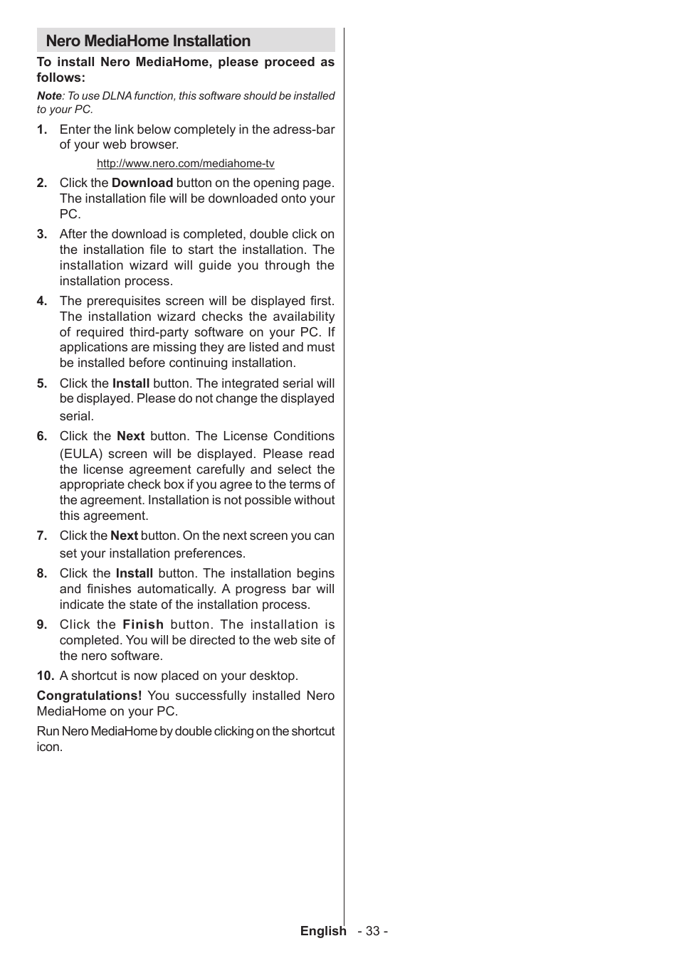 Nero mediahome installation | Sharp LC-50LE771K User Manual | Page 34 / 40
