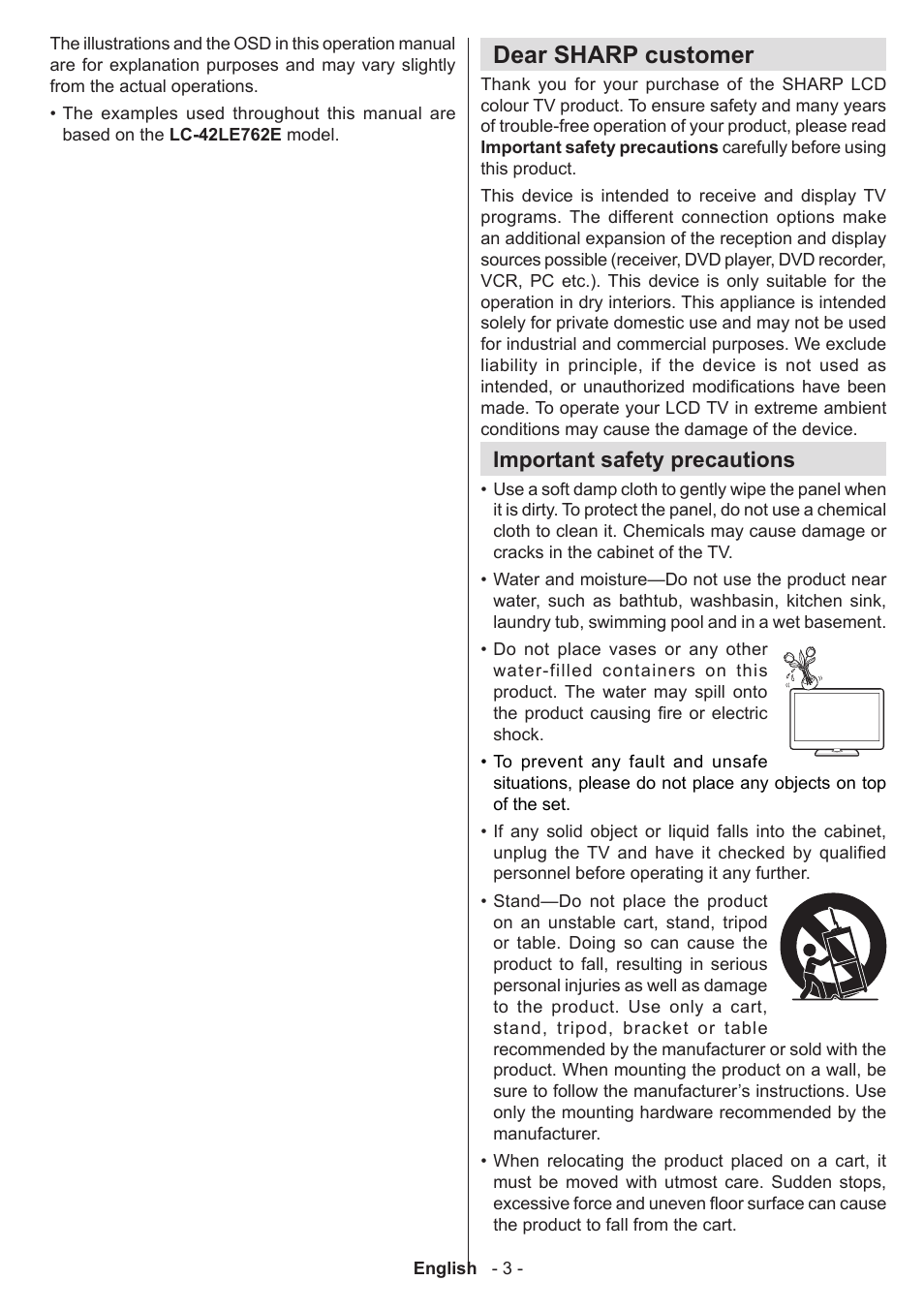 Dear sharp customer, Important safety precautions | Sharp LC-50LE771K User Manual | Page 4 / 40