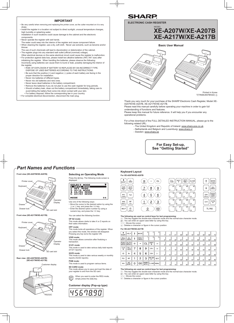 Sharp XE-A217W User Manual | 4 pages